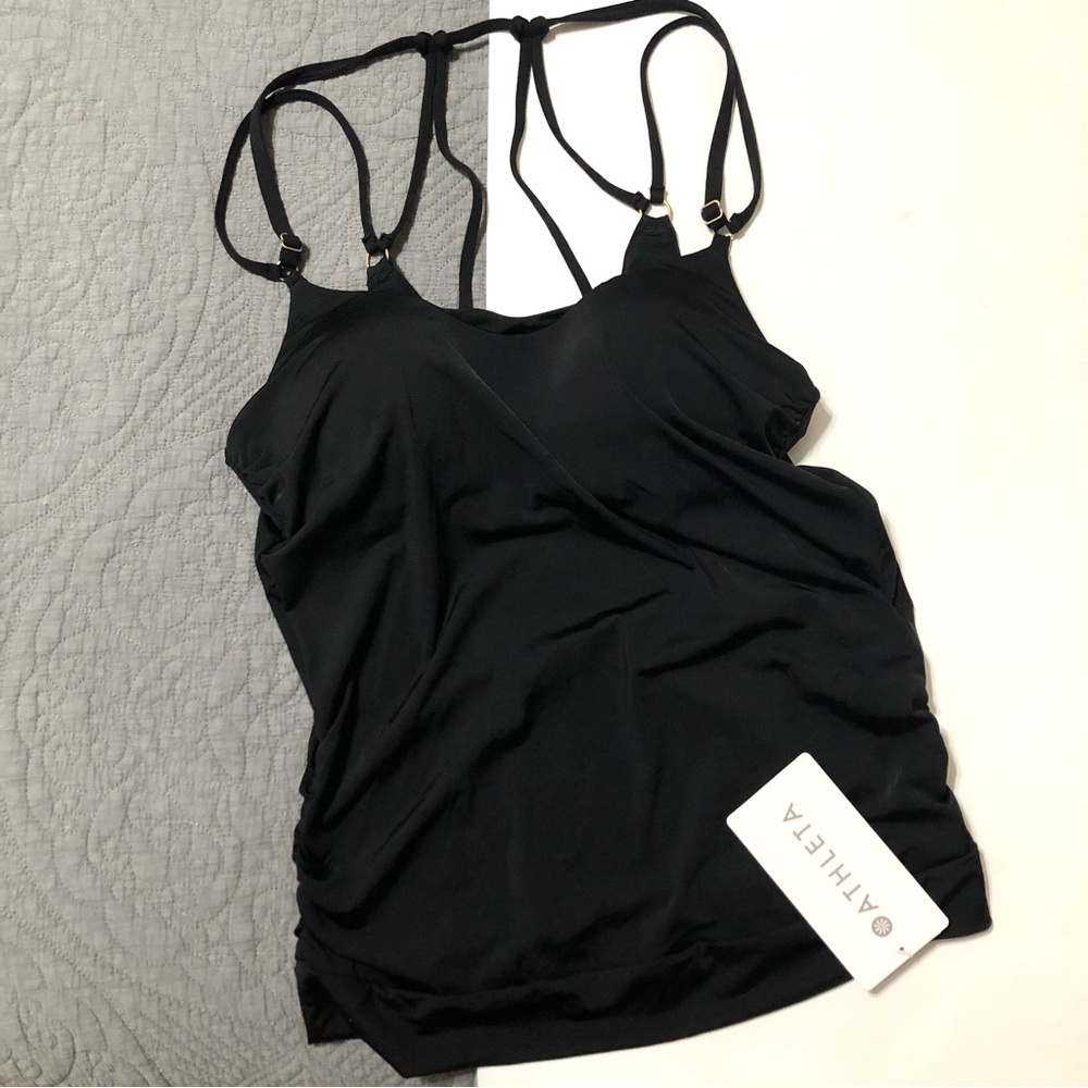 ATHLETA Black Swim Layered Tankini Top • XS